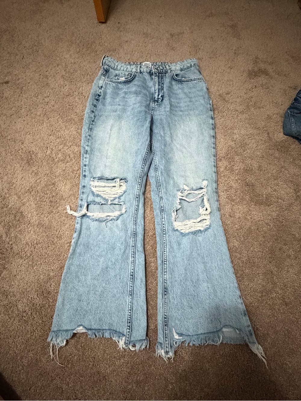 BDG Light Blue Distressed Wide-Leg Flare Jeans